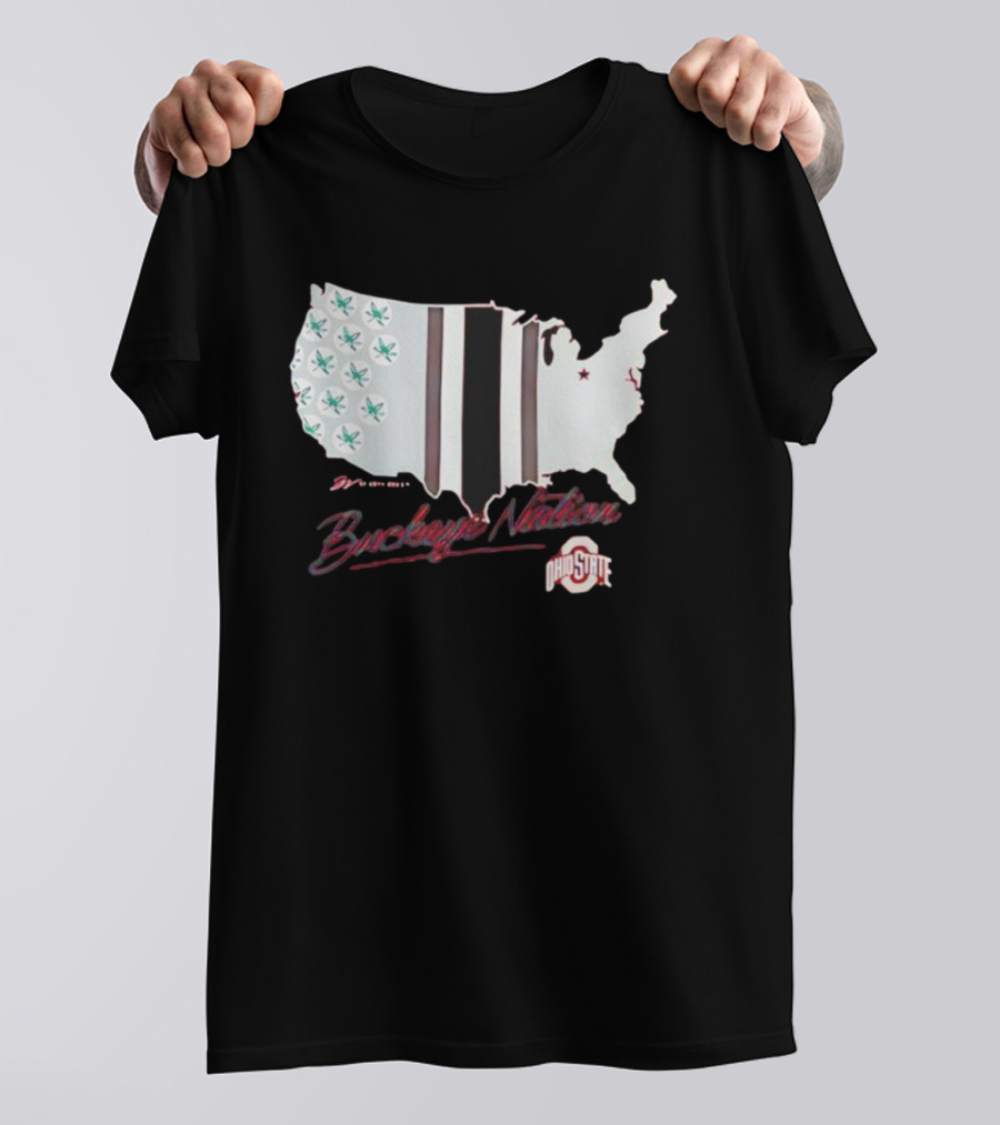 Ohio State Buckeye Nation USA Map Design T-Shirt