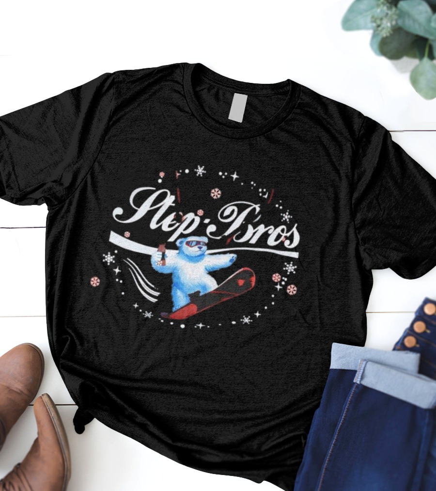 Step Bros Sippin Bear Snowboarding Slopes Winter Fun T-Shirt