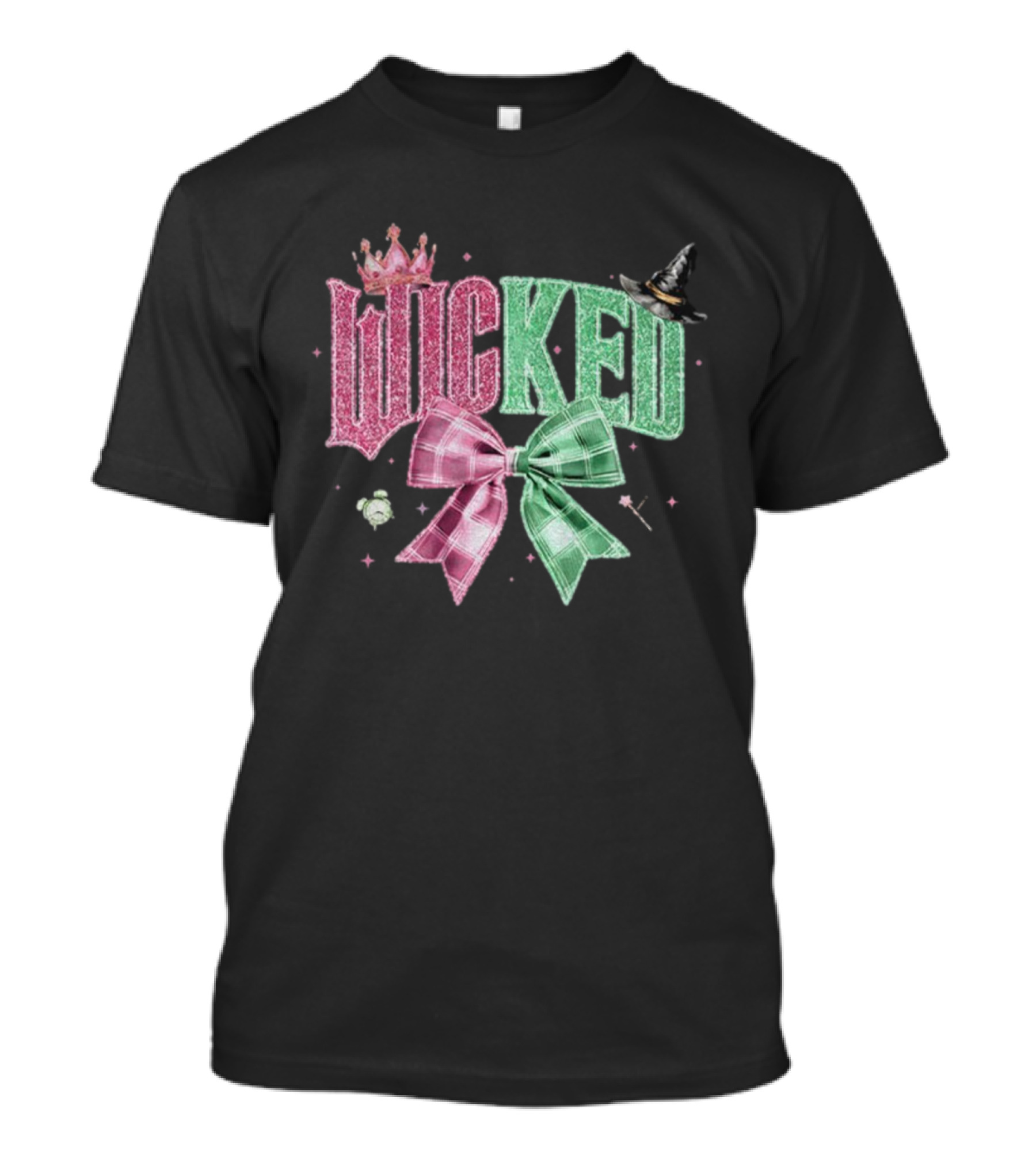 Wicked Musical Sparkle Pink Green Plaid Bow Witch Hat Princess Crown Halloween T-Shirt