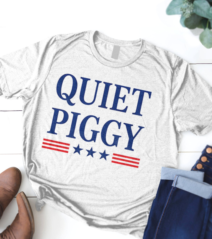 Quiet Piggy America 2025 Patriotic Stars And Stripes Design T-Shirt