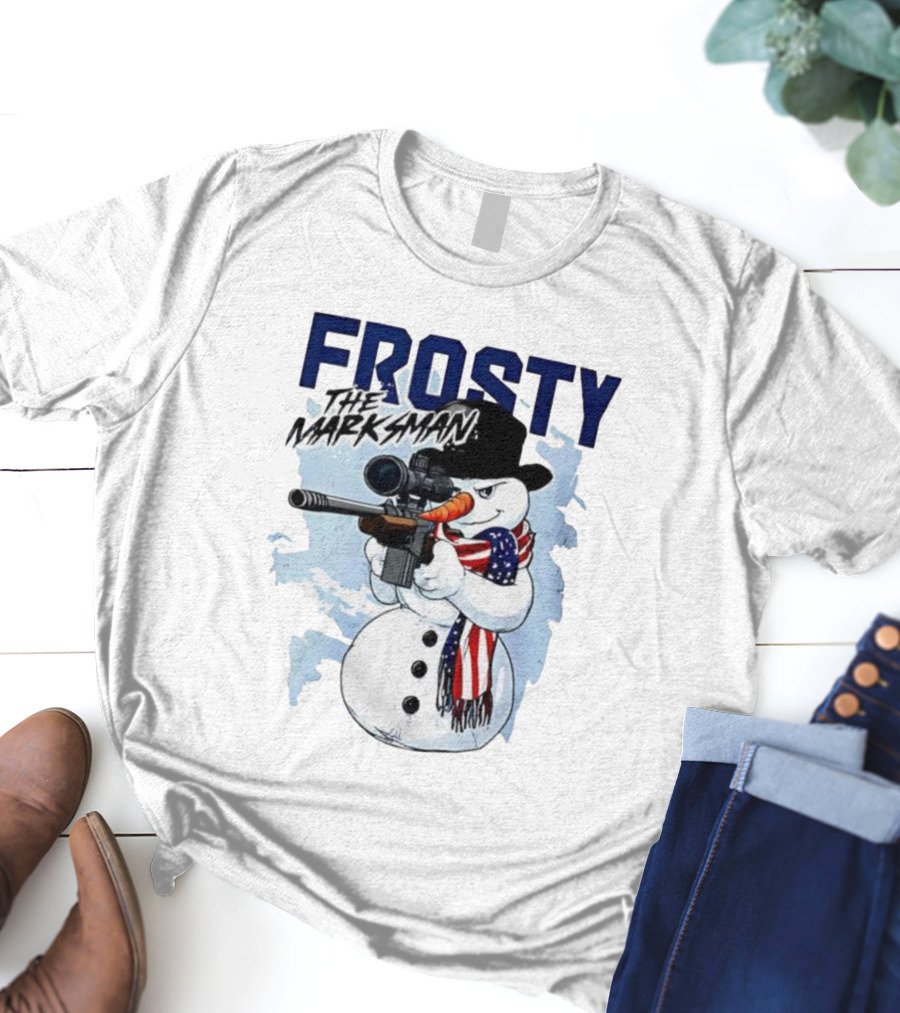 Frosty The Marksman Snowman USA Flag Scarf Sniper Hat T-Shirt
