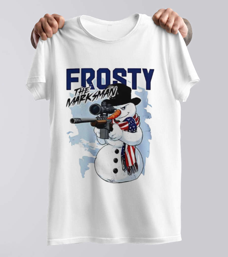 Frosty The Marksman Snowman USA Flag Scarf Sniper Hat T-Shirt