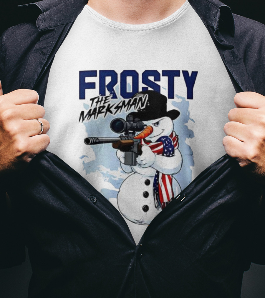 Frosty The Marksman Snowman USA Flag Scarf Sniper Hat T-Shirt