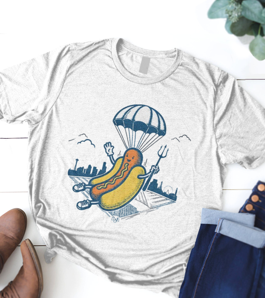 Seattle Mariners Hot Dog Parachuting Trident MLB Baseball 2025 T-Shirt