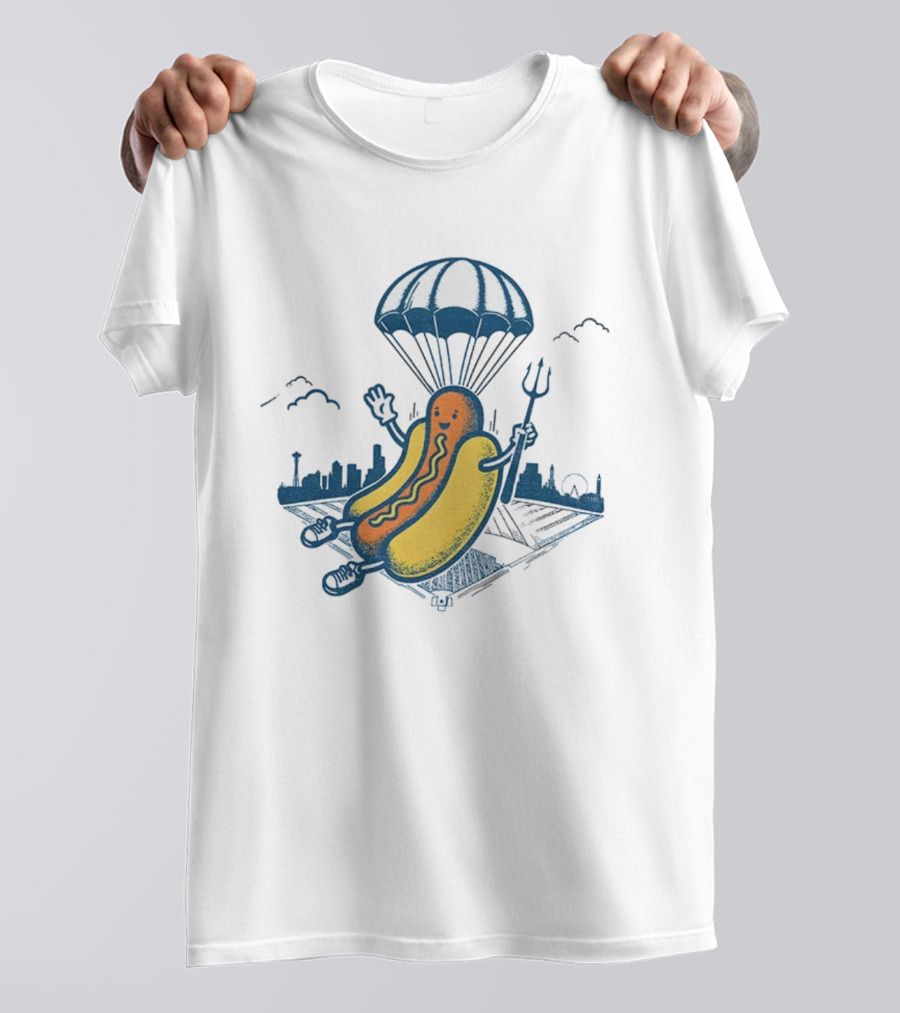 Seattle Mariners Hot Dog Parachuting Trident MLB Baseball 2025 T-Shirt