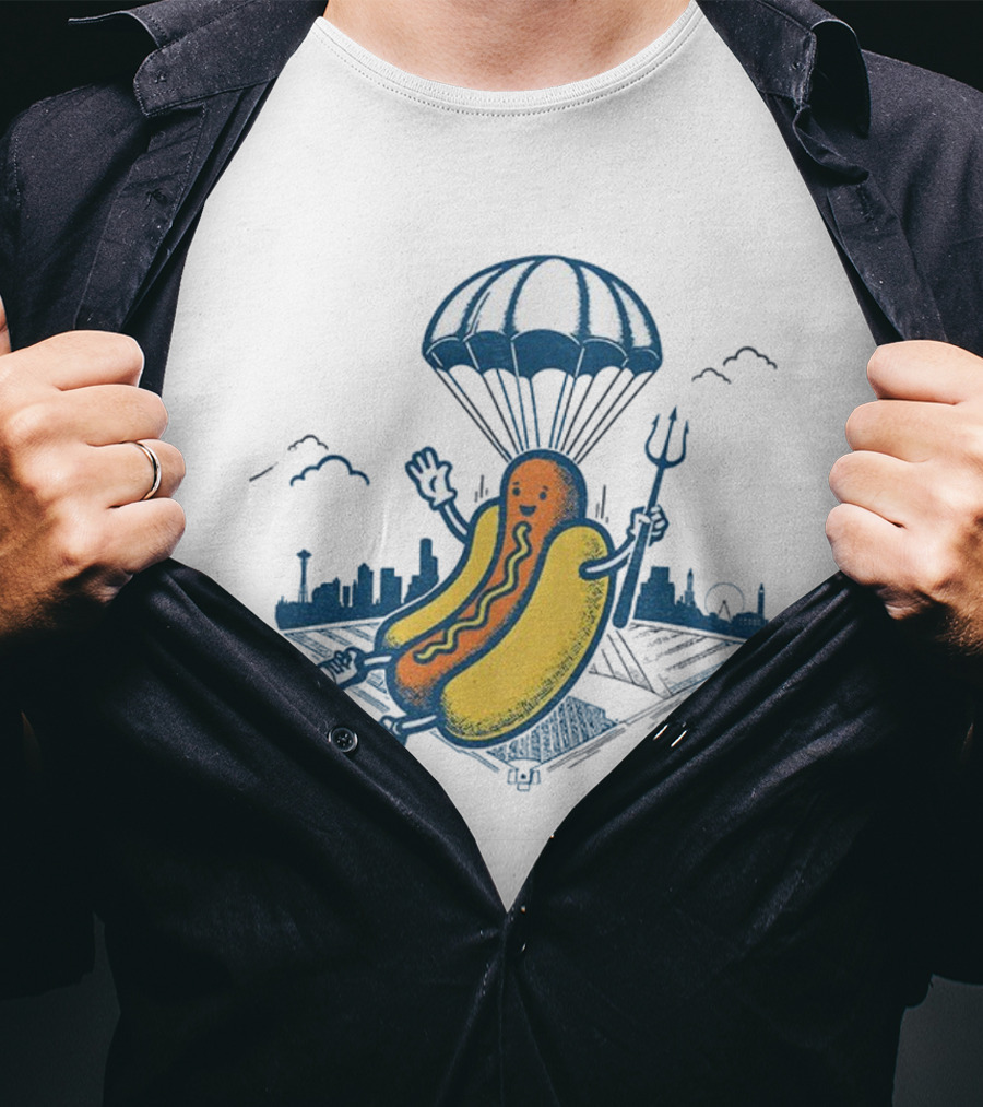 Seattle Mariners Hot Dog Parachuting Trident MLB Baseball 2025 T-Shirt
