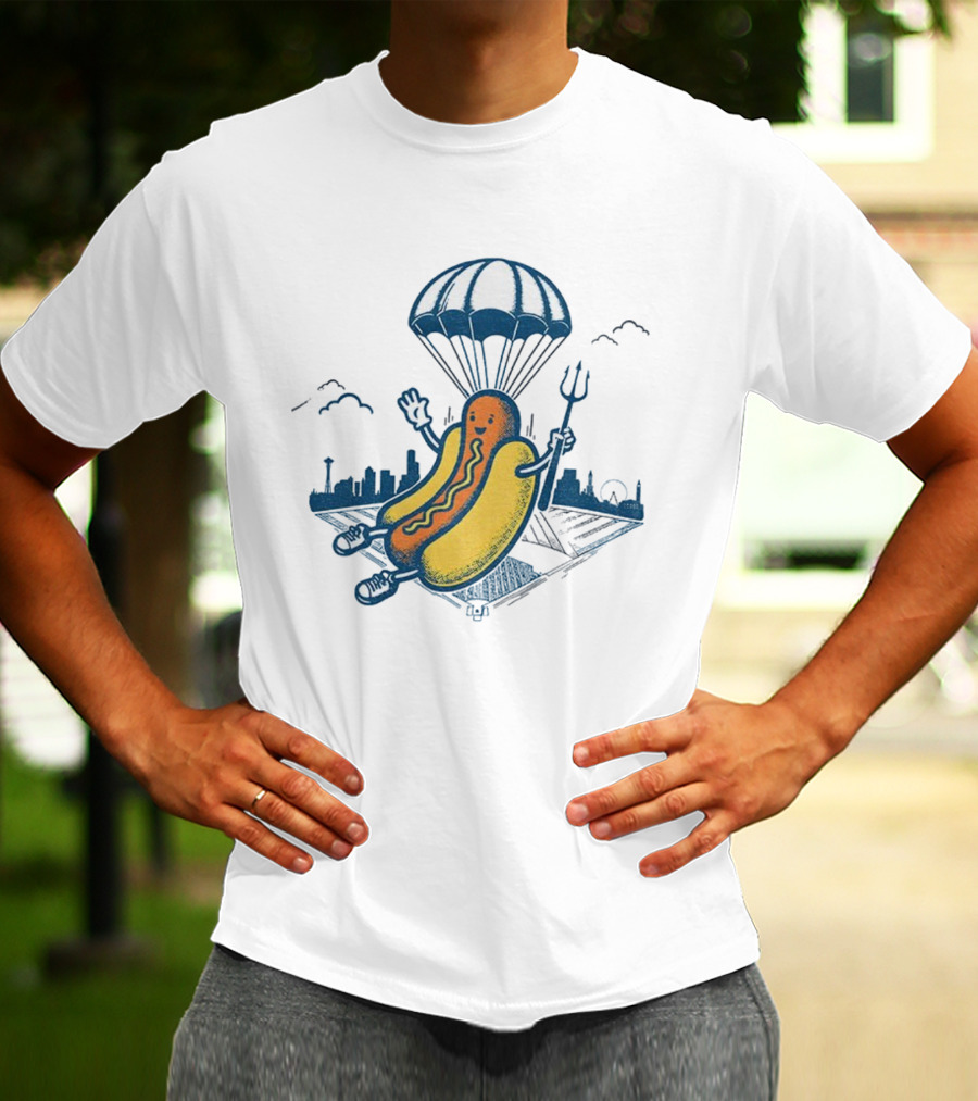 Seattle Mariners Hot Dog Parachuting Trident MLB Baseball 2025 T-Shirt
