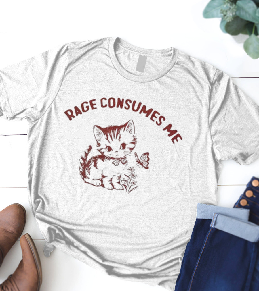 Rage Consumes Me Cat And Butterfly Illustration T-Shirt