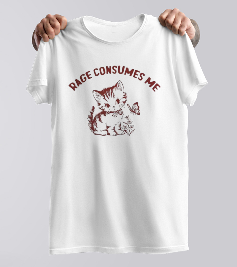 Rage Consumes Me Cat And Butterfly Illustration T-Shirt
