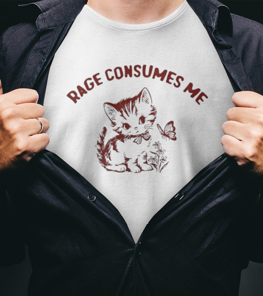 Rage Consumes Me Cat And Butterfly Illustration T-Shirt