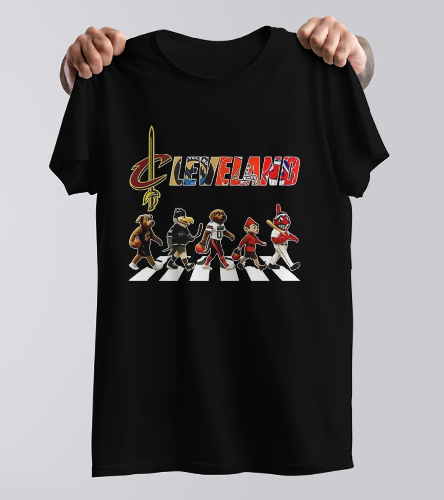 Cleveland Cavaliers Browns Indians Mascots Abbey Road Style T-Shirt