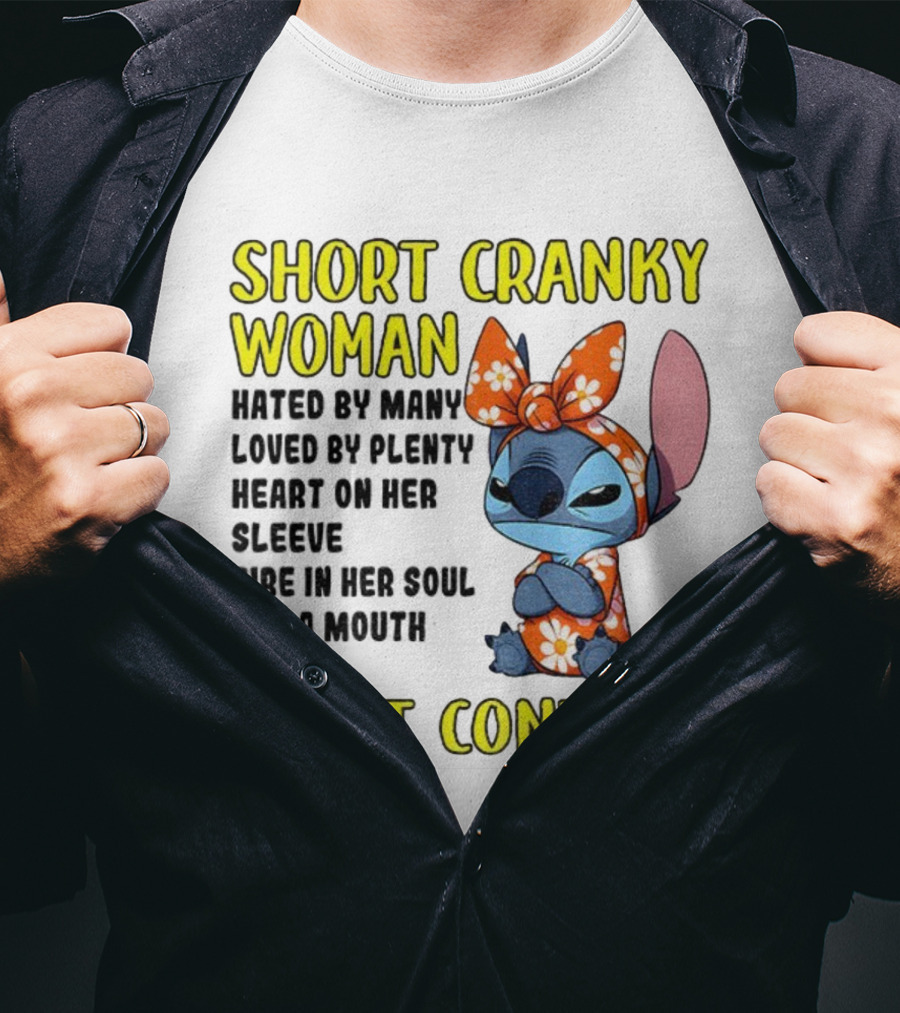 Short Cranky Woman Can't Control Cute Stitch Outfit T-Shirt