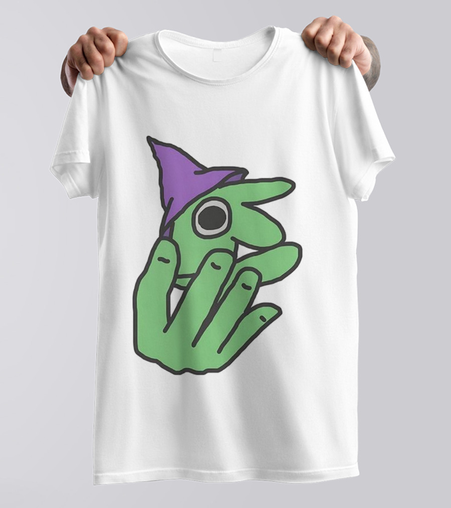 Glep Smiling Friends Character With Green Hand And Purple Hat T-Shirt