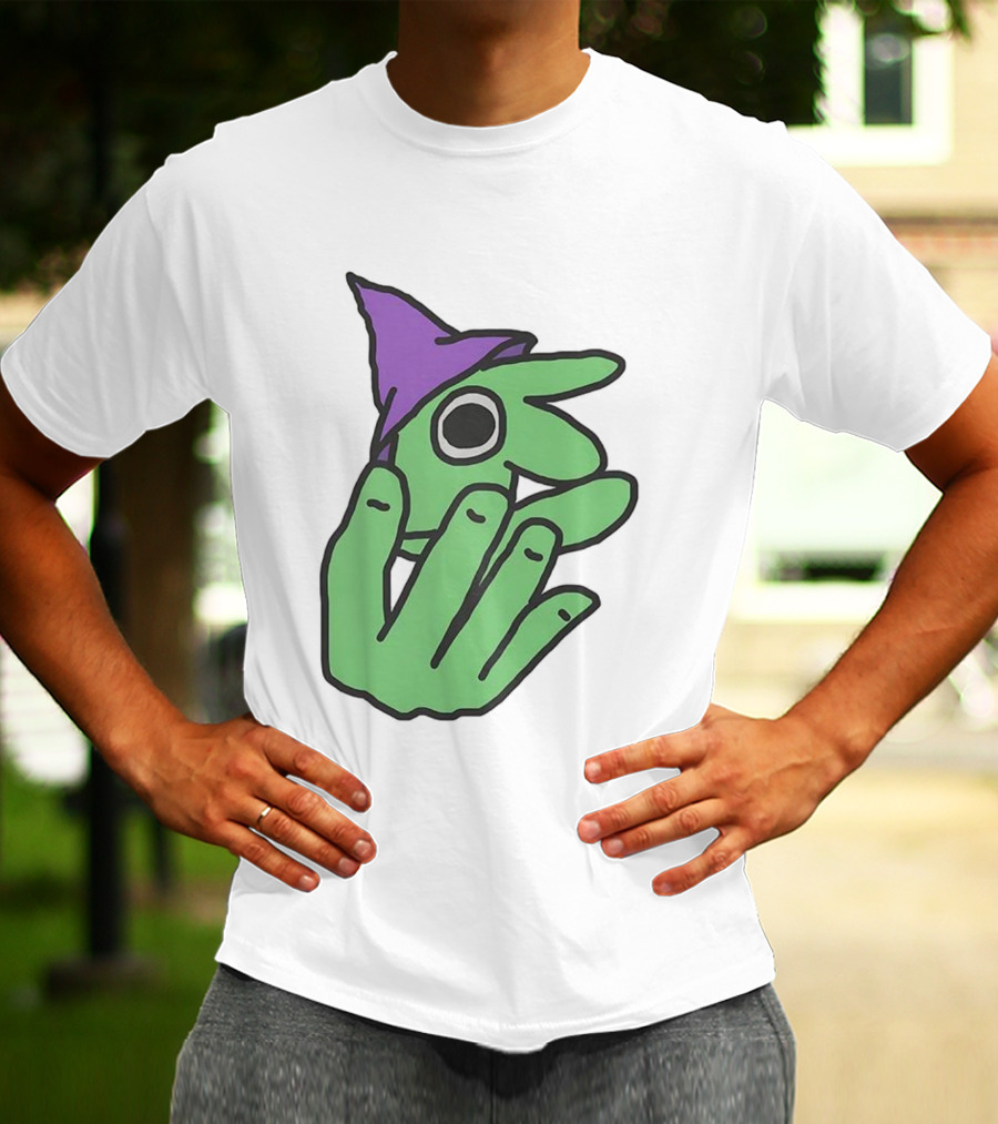 Glep Smiling Friends Character With Green Hand And Purple Hat T-Shirt