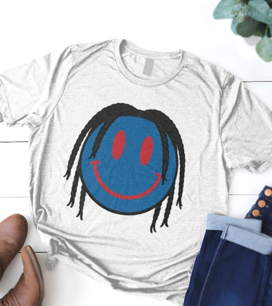 Tyrese Maxey Smiley Face Blue Red Braided Hair T-Shirt