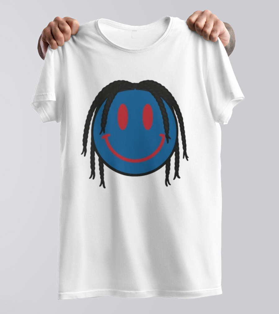 Tyrese Maxey Smiley Face Blue Red Braided Hair T-Shirt