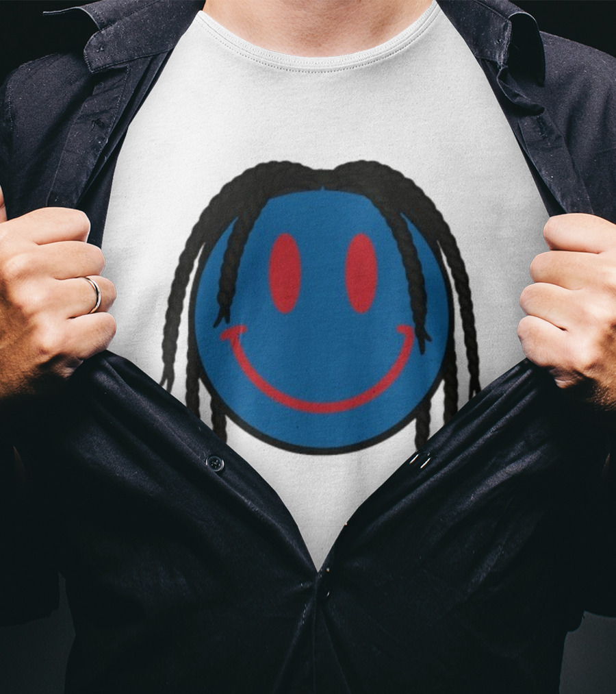 Tyrese Maxey Smiley Face Blue Red Braided Hair T-Shirt