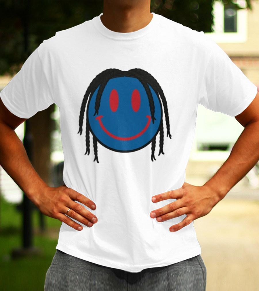 Tyrese Maxey Smiley Face Blue Red Braided Hair T-Shirt