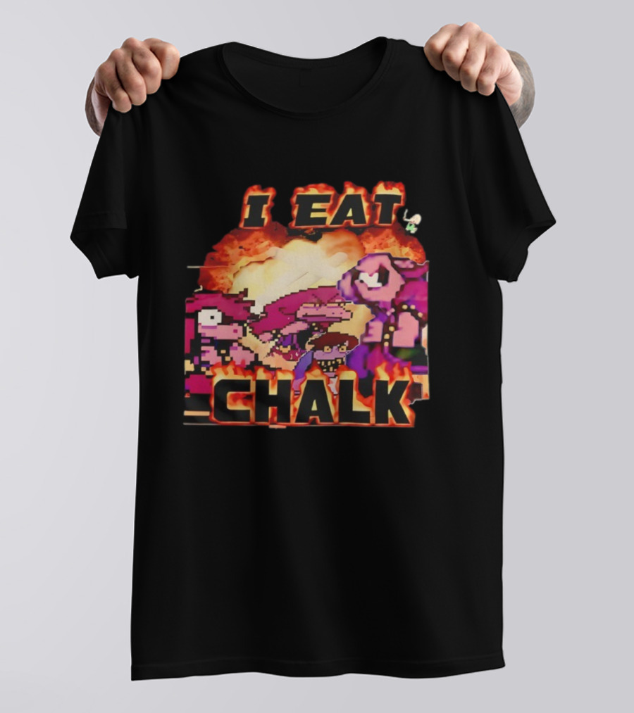 I Eat Chalk Pixel Characters Fire Background Design T-Shirt
