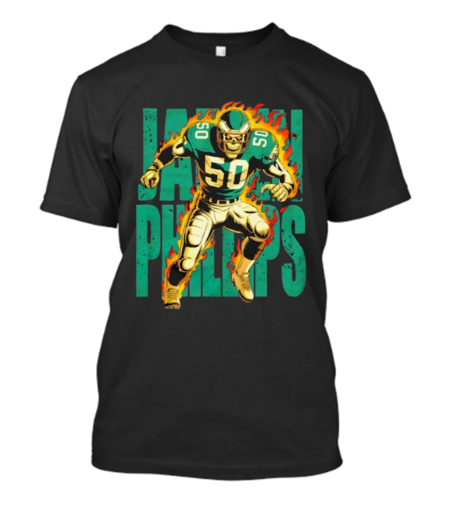 Jalen Phillips Skeleton Philadelphia Eagles Number 50 Flame Retro Style T-Shirt