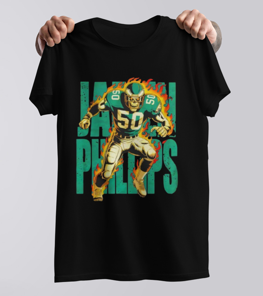 Jalen Phillips Skeleton Philadelphia Eagles Number 50 Flame Retro Style T-Shirt