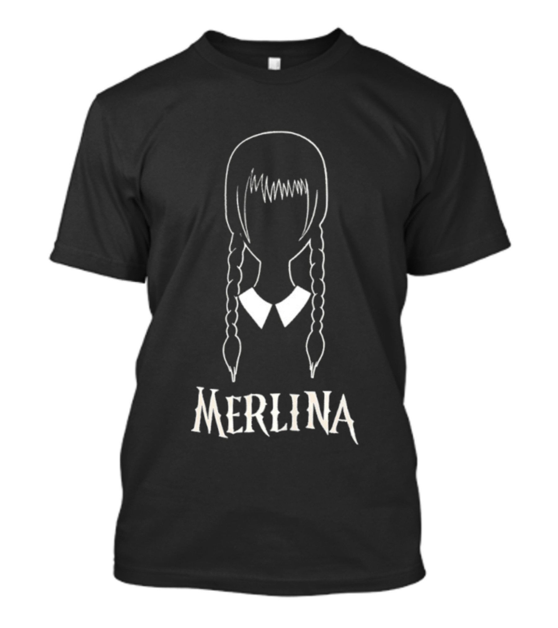 Merlina Braided Hair Silhouette Wednesday Style T-Shirt