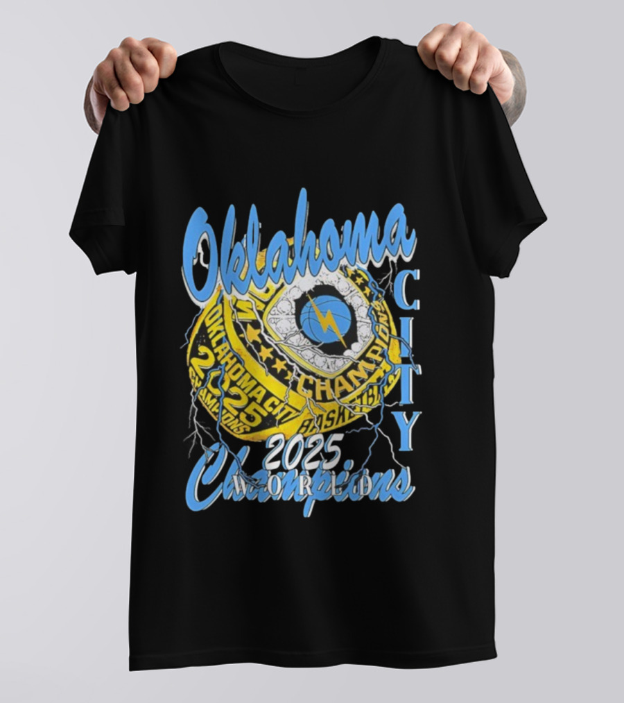 Oklahoma City Thunder Basketball Champions 2025 Victory Ring Sports Logo T-Shirt
