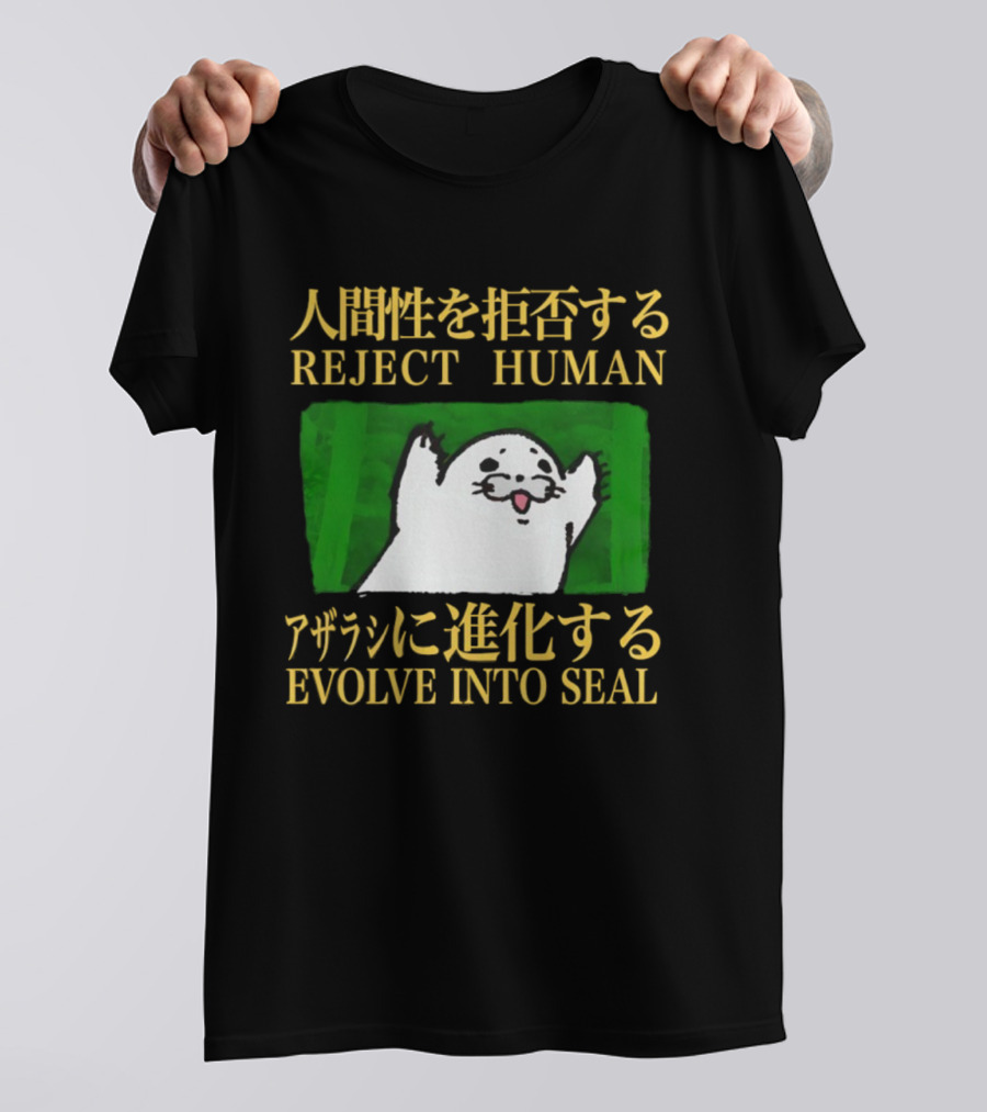 Reject Human Embrace Seal Evolution Fun Seal Illustration T-Shirt