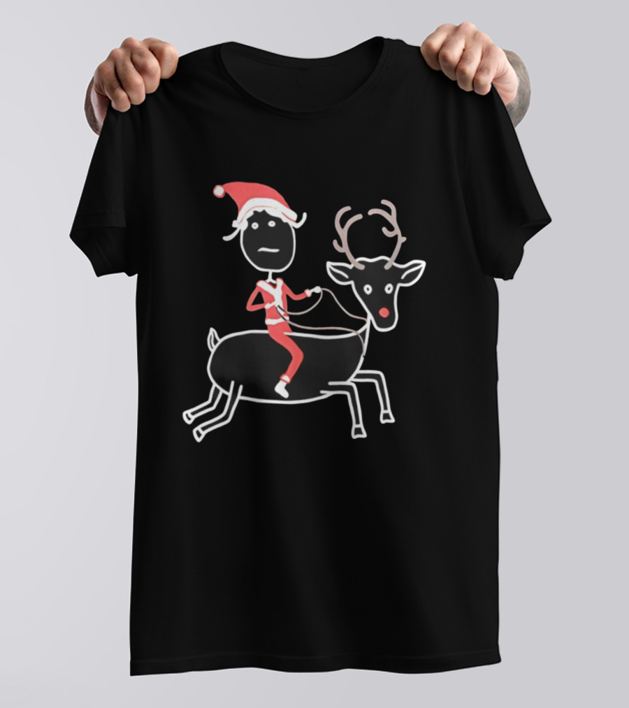 Rhenna Reindeer Santa Claus Christmas Stick Figure Art T-Shirt