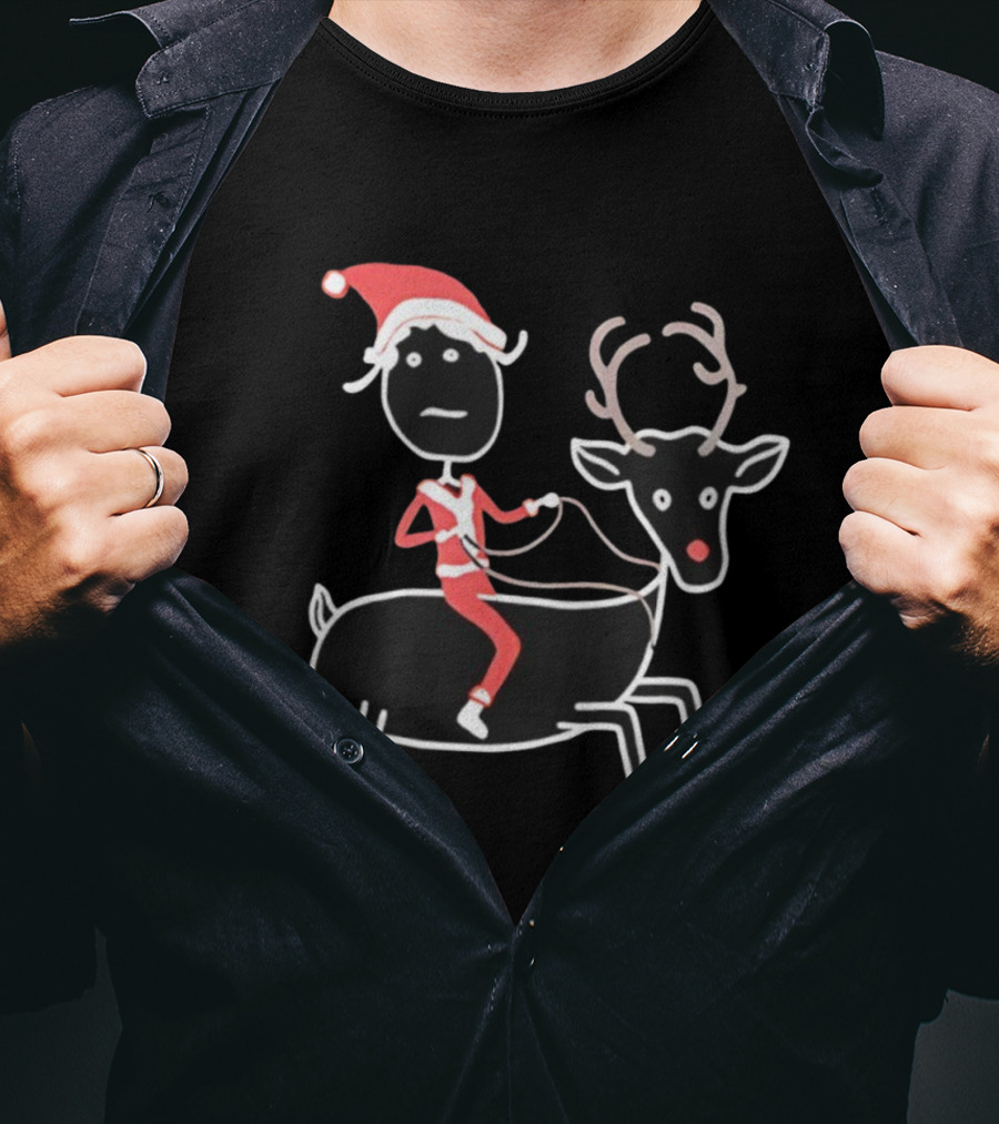 Rhenna Reindeer Santa Claus Christmas Stick Figure Art T-Shirt