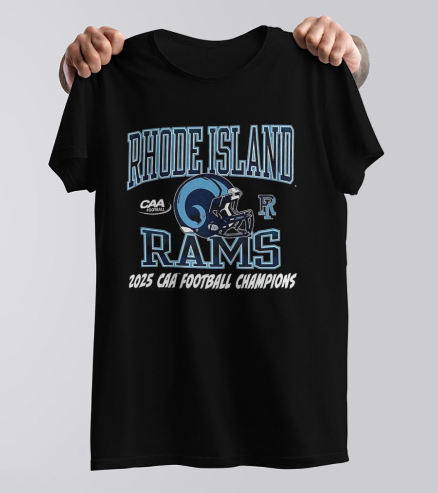 Rhode Island Rams 2025 CAA Football Champions Helmet R Logo T-Shirt