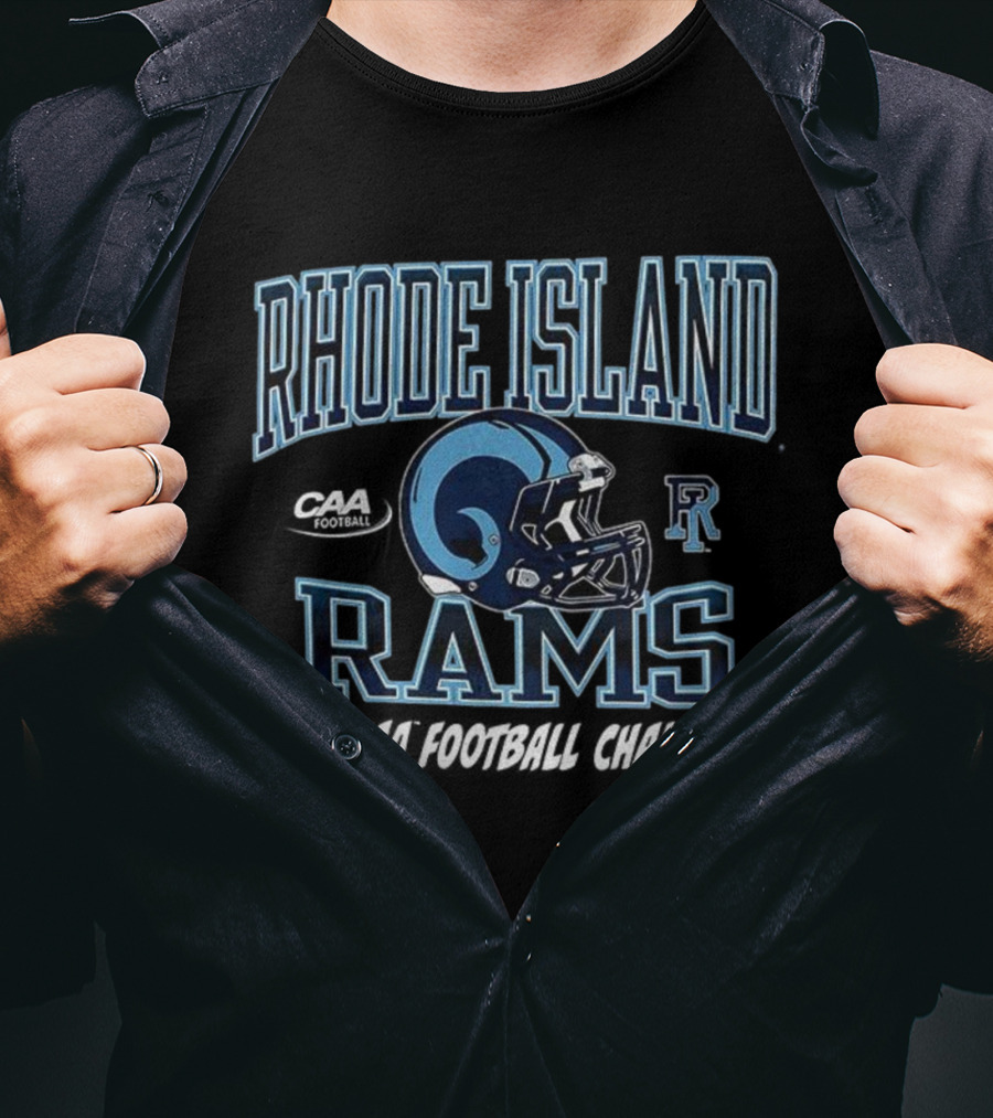 Rhode Island Rams 2025 CAA Football Champions Helmet R Logo T-Shirt