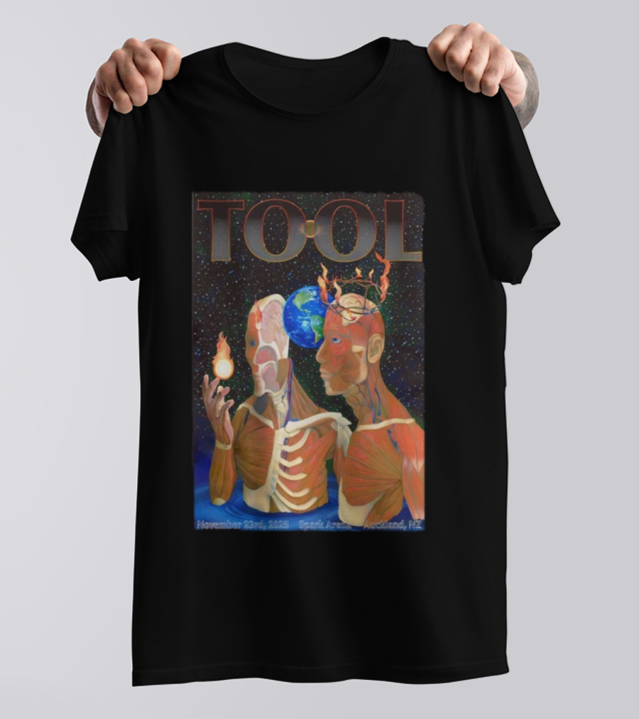 Tool November 23 2025 Spark Arena Auckland NZ Earth Anatomy Flame Atmosphere T-Shirt