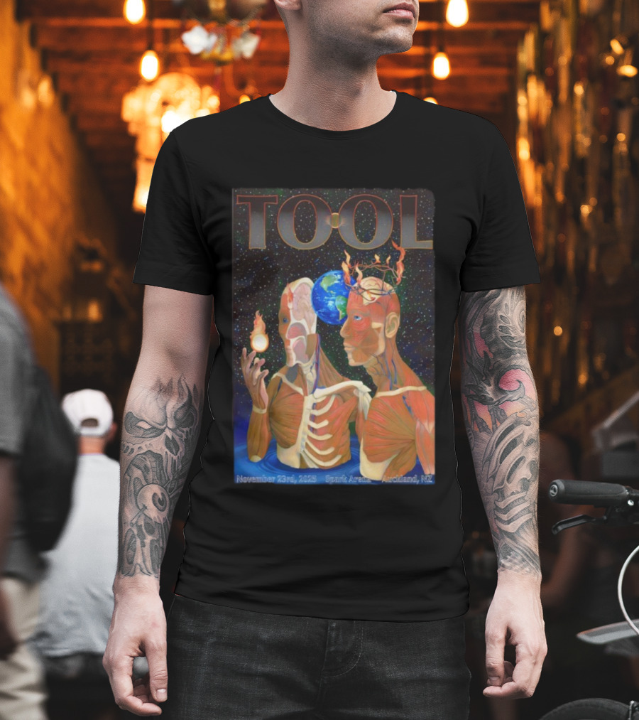 Tool November 23 2025 Spark Arena Auckland NZ Earth Anatomy Flame Atmosphere T-Shirt