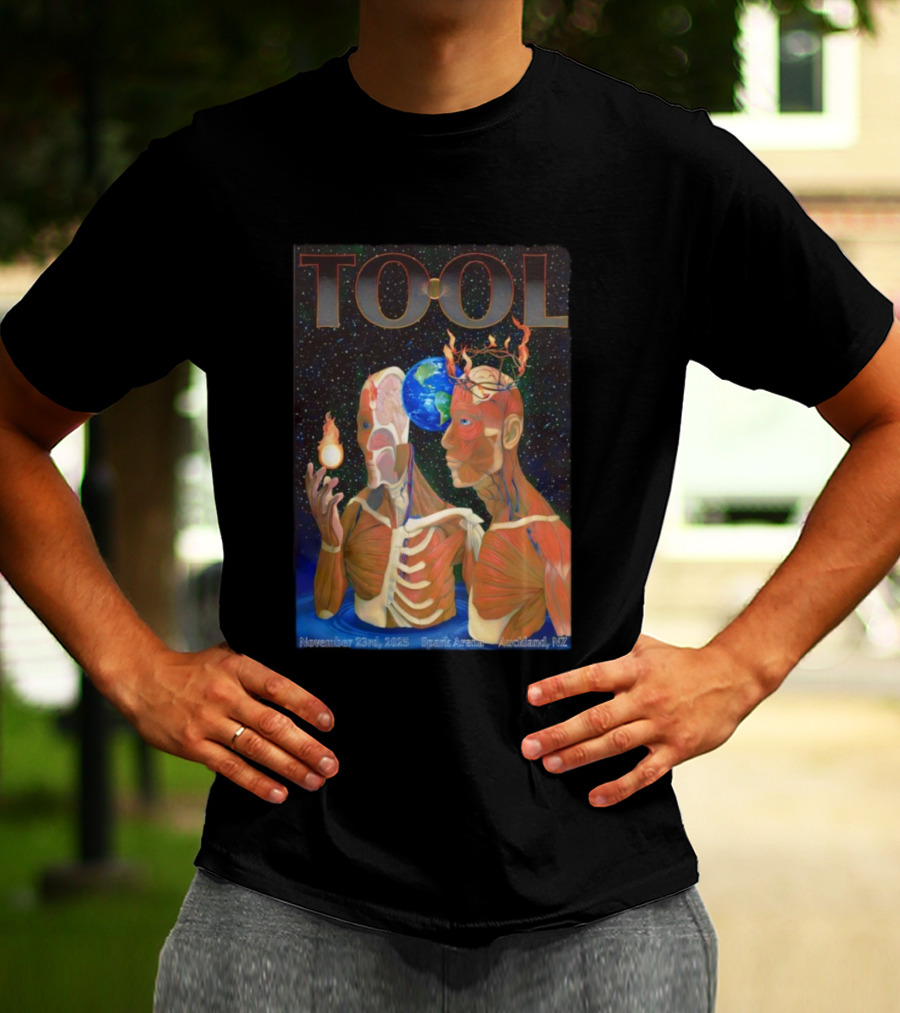 Tool November 23 2025 Spark Arena Auckland NZ Earth Anatomy Flame Atmosphere T-Shirt
