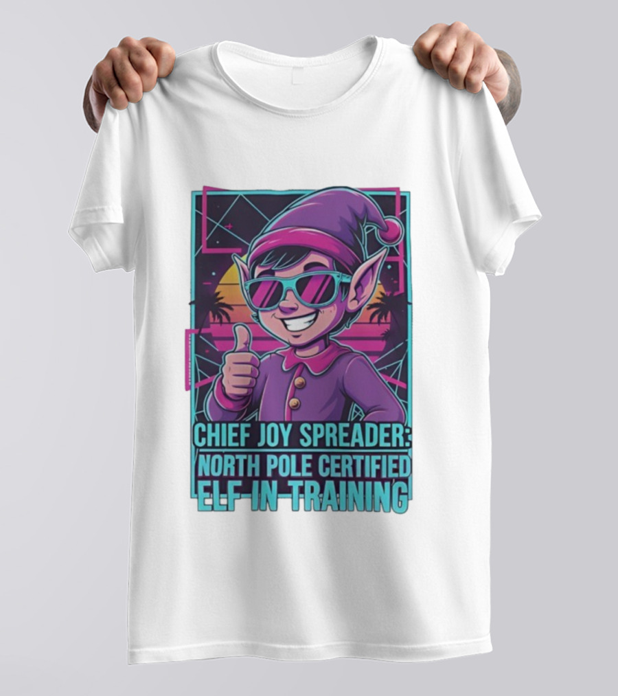 North Pole Certified Elf-in-Training Chief Joy Spreader Retro Style T-Shirt