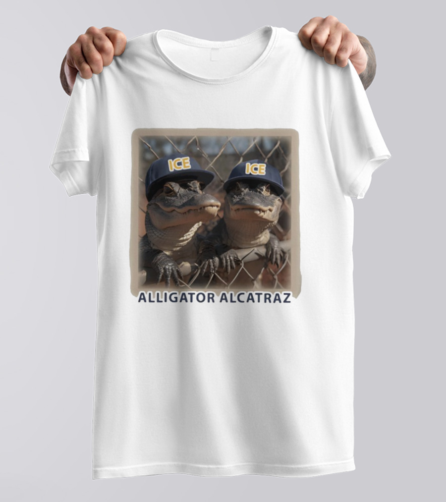 ICE Alligator Alcatraz Caps On Alligators Fence T-Shirt