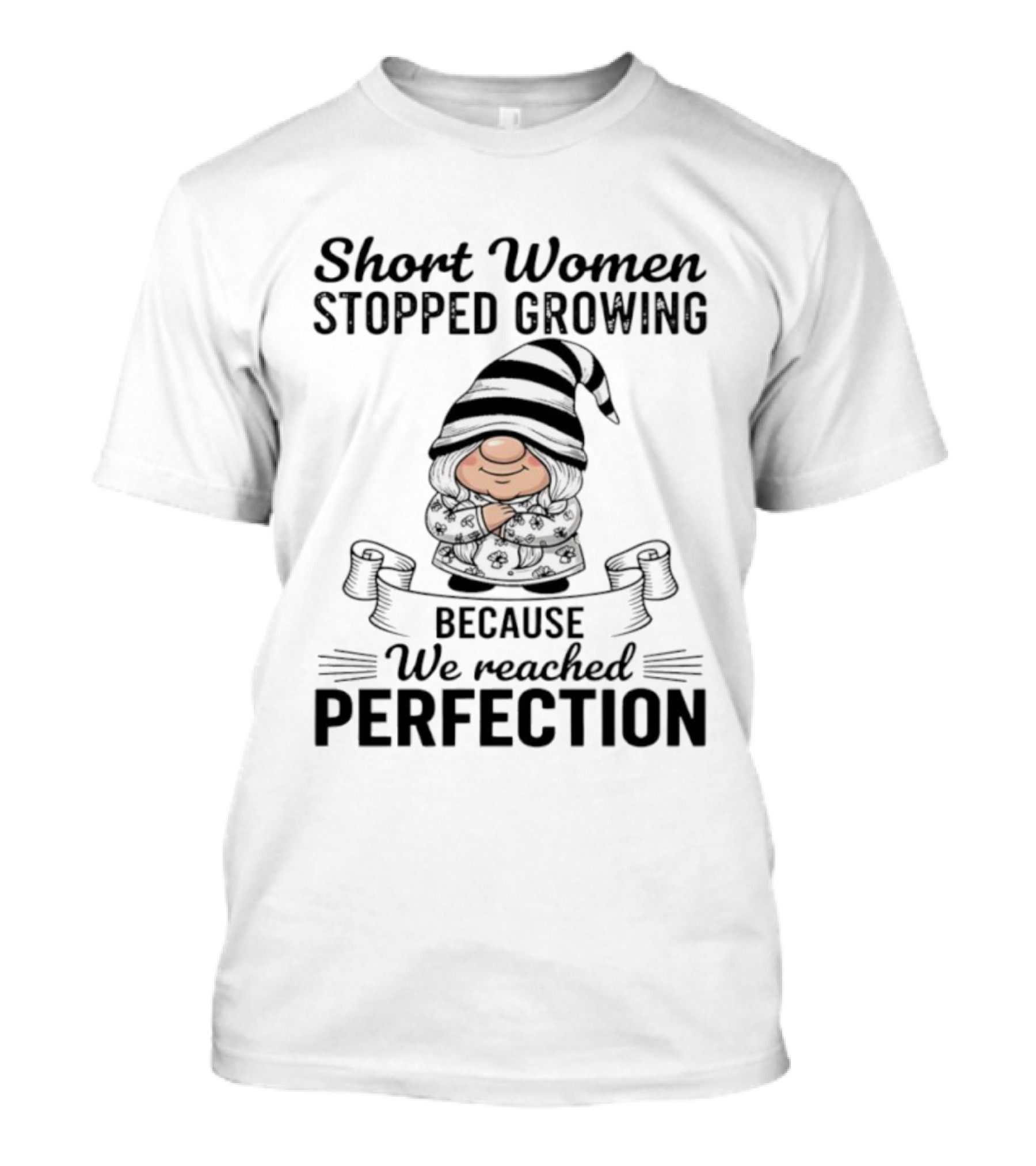 Short Women Stopped Growing We Reached Perfection Gnome Sweater Striped Hat T-Shirt