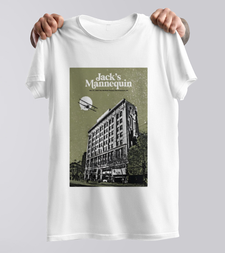 Jack’s Mannequin Nov 21 2025 The Warfield Theatre San Francisco CA Airplane Building T-Shirt