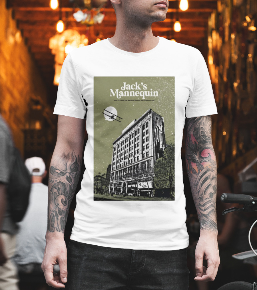 Jack’s Mannequin Nov 21 2025 The Warfield Theatre San Francisco CA Airplane Building T-Shirt