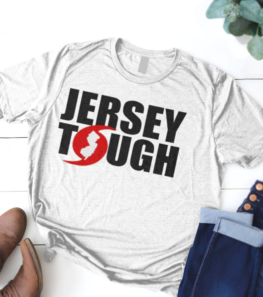 Jersey Tough New Jersey Map Red Circle Graphic T-Shirt