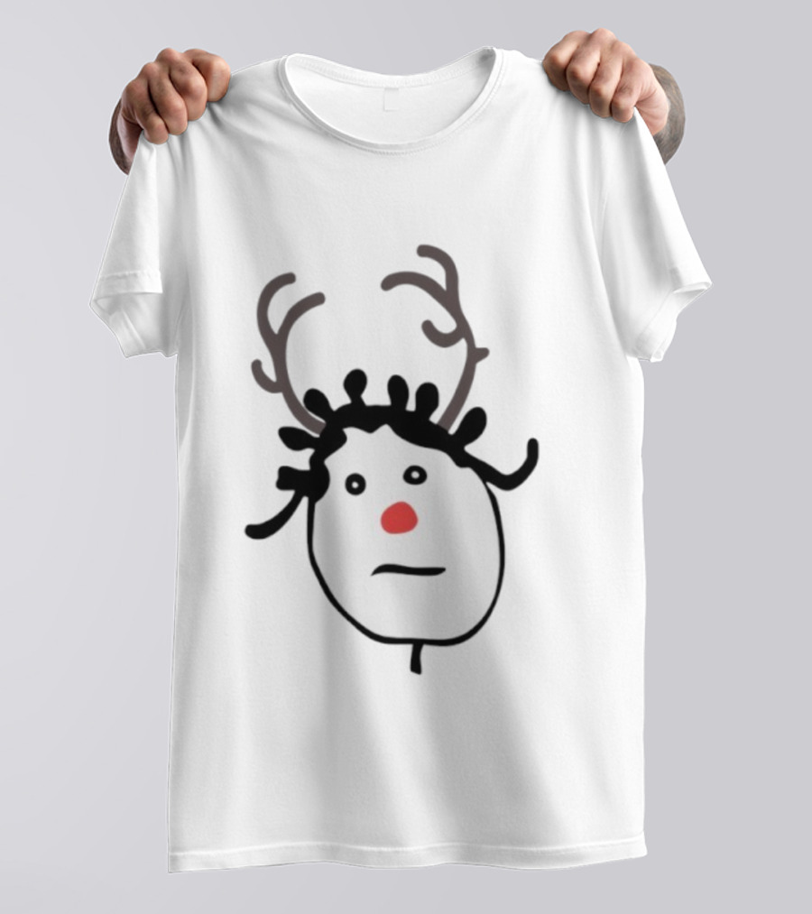 Rhenna Holiday Reindeer Drawing Red Nose Antlers T-Shirt