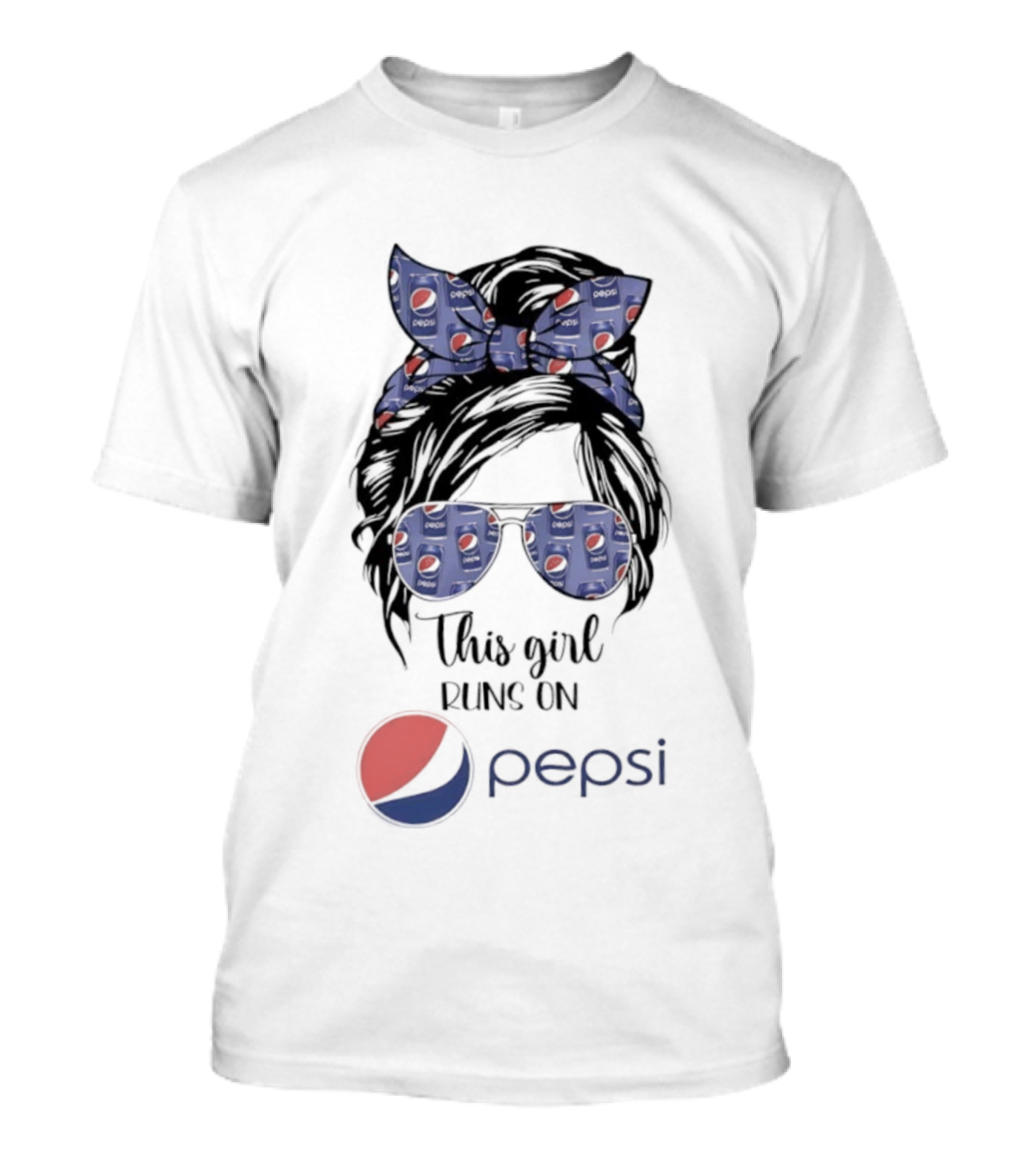 This Girl Runs On Pepsi Logo With Bow And Sunglasses T-Shirt