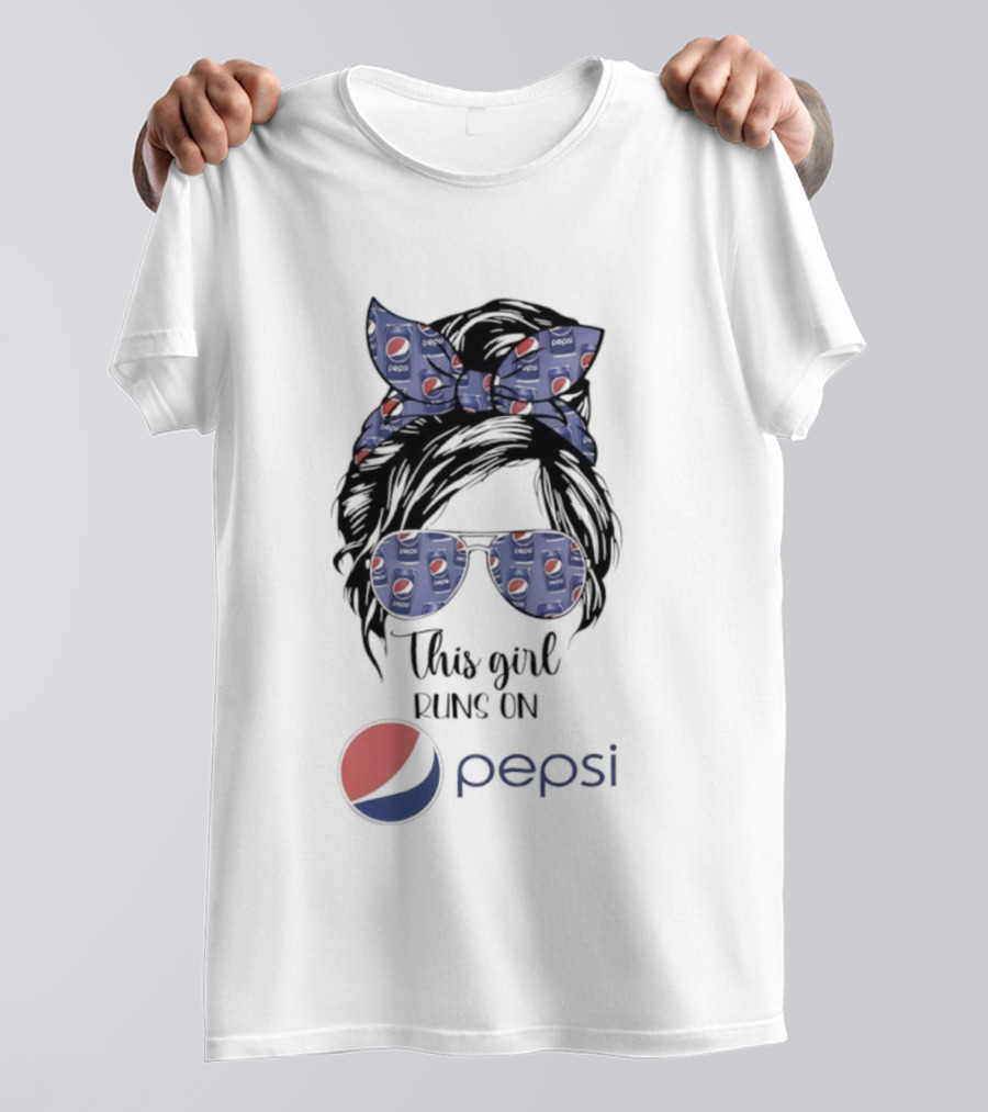 This Girl Runs On Pepsi Logo With Bow And Sunglasses T-Shirt
