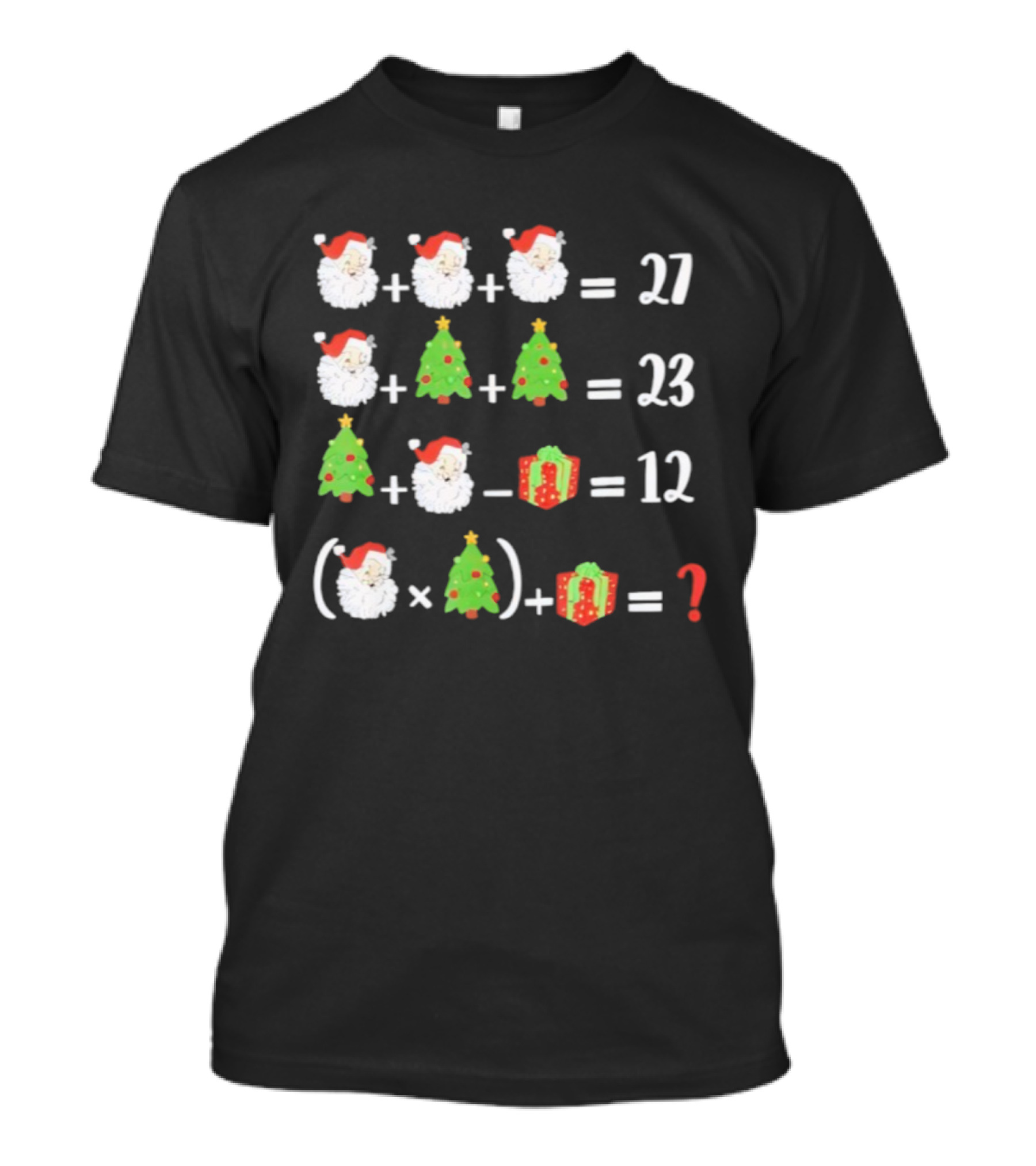 Santa Christmas Tree Gift Math Puzzle Equation 27 23 12 Question T-Shirt