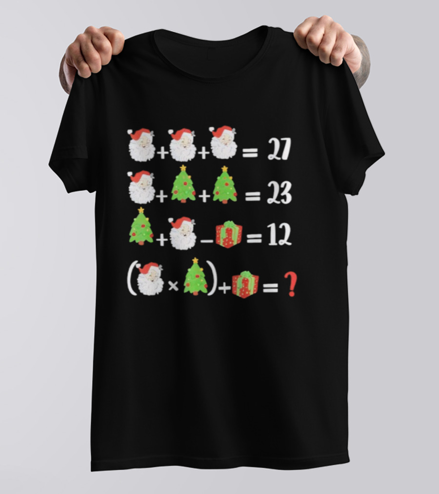 Santa Christmas Tree Gift Math Puzzle Equation 27 23 12 Question T-Shirt
