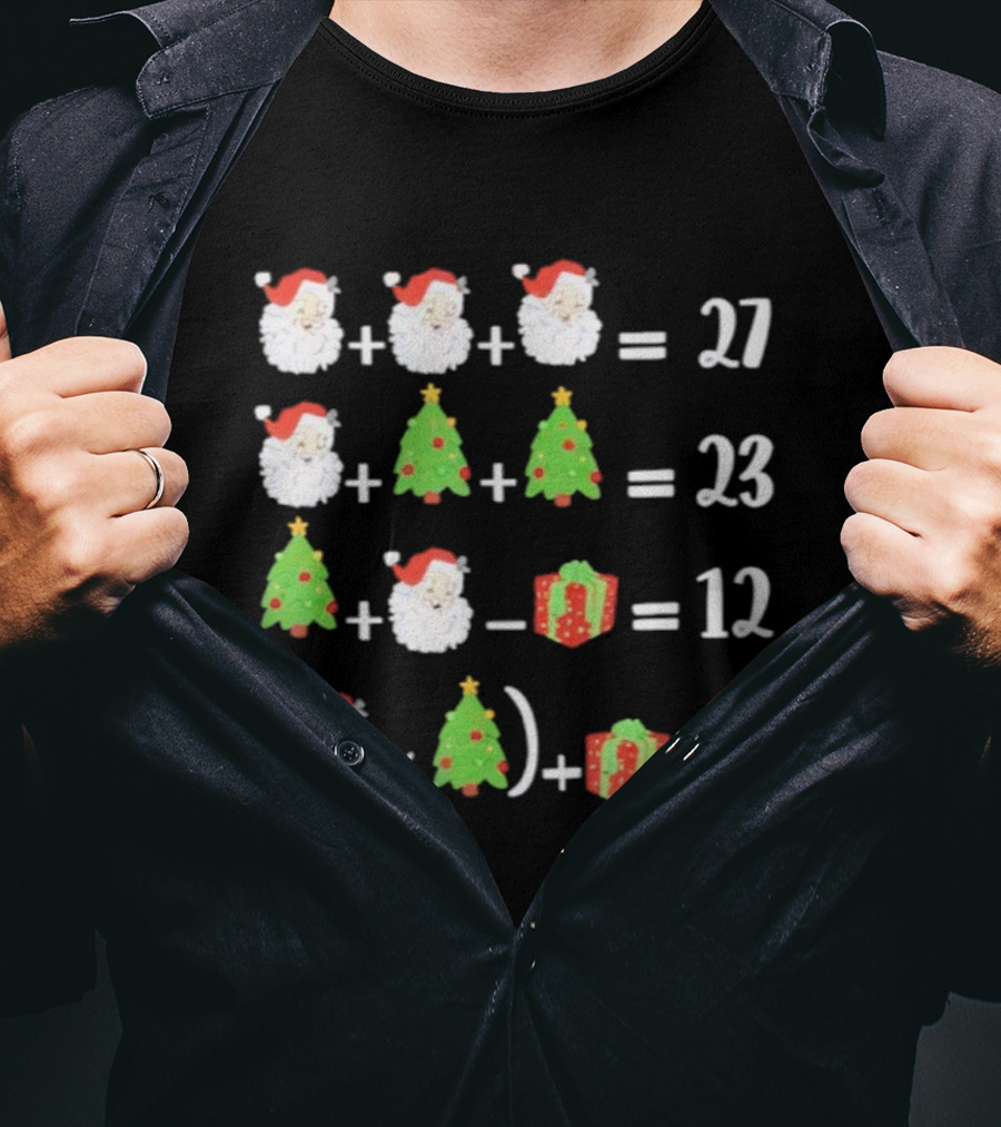 Santa Christmas Tree Gift Math Puzzle Equation 27 23 12 Question T-Shirt