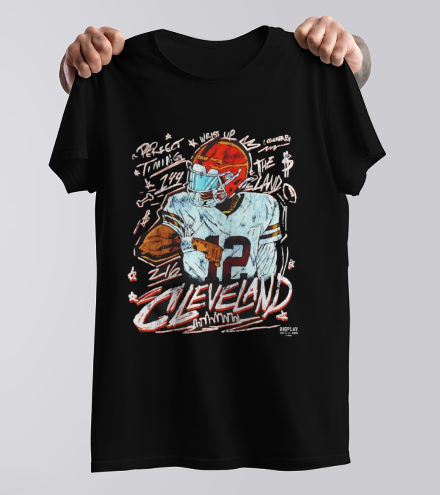 Cleveland Perfect Timing The Land 12 Vintage Football Player T-Shirt