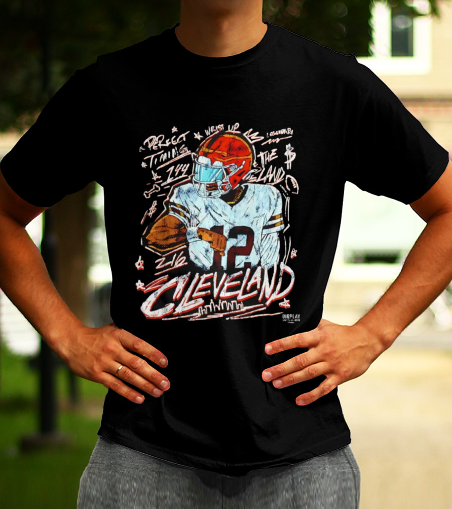 Cleveland Perfect Timing The Land 12 Vintage Football Player T-Shirt