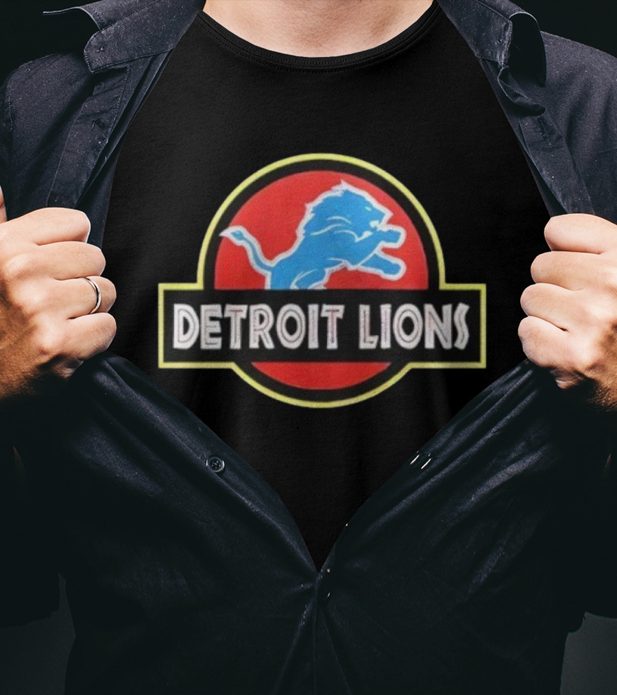 Detroit Lions Jurassic Park Crossover Collaboration Logo T-Shirt